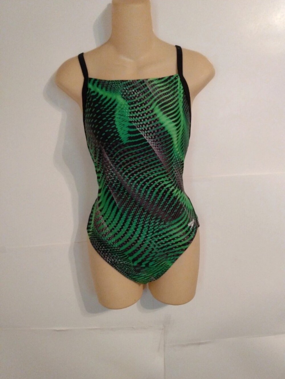 Speedo Green Black Racerback Athletic Swimsuit Beach Swimming
